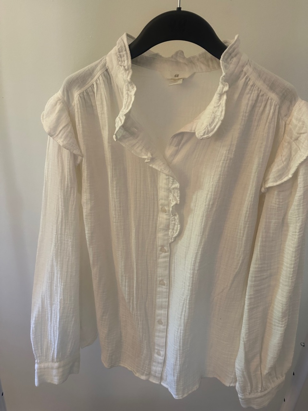 H&M Cream Ruffle-Trim Button Front Blouse xxl